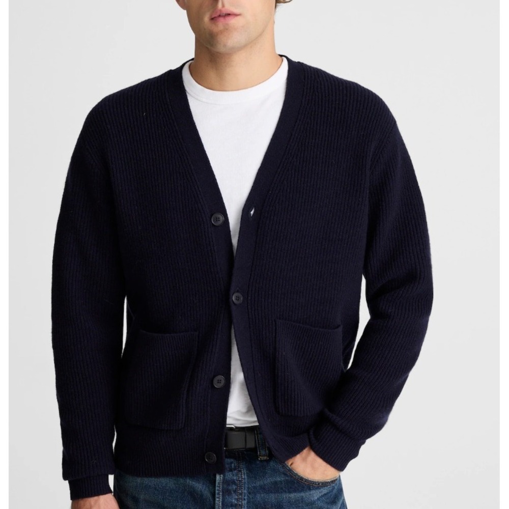 Madewell Mens Merino Wool Ribbed Cardigan Sweater Navy Blue Medium NWT